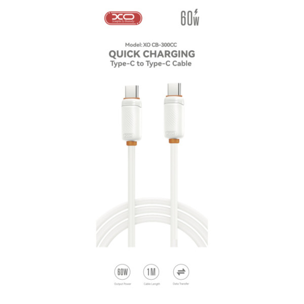 Дата кабель USB-C to USB-C 1.0m 27W white XO (XO-CB-300CC-WH)