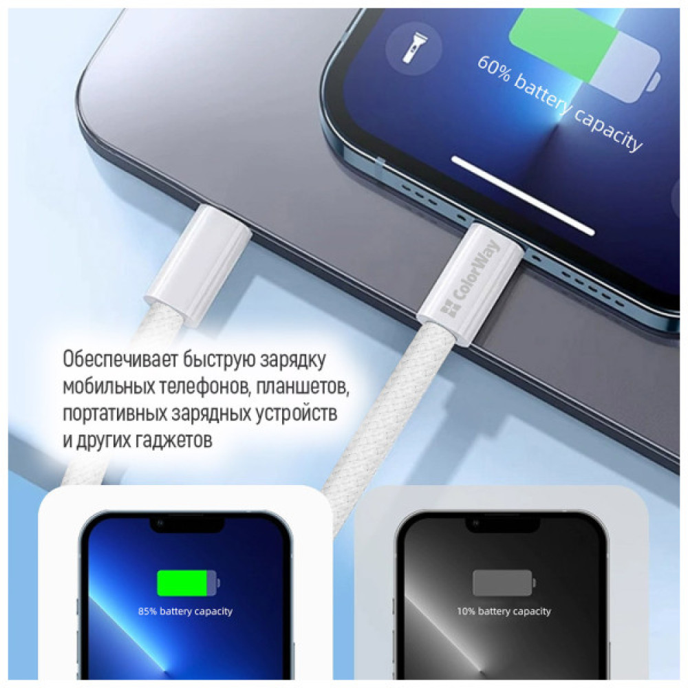 Дата кабель USB-C to Lightning 2.0m PD 27W braided gray ColorWay (CW-CBPDCL068-GR)