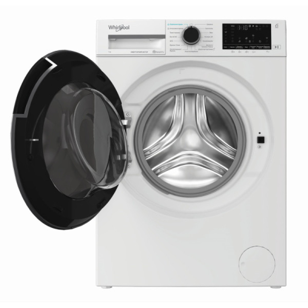 Пральна машина Whirlpool фронтальна, 7кг, 1200, A, 49.6см, дисплей, пара, інвертор, люк чорний, білий