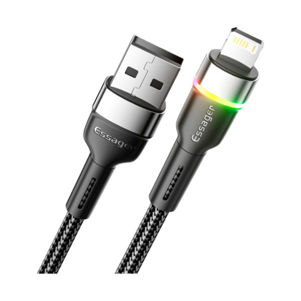 Дата кабель USB 2.0 AM to Lightning 2.0m 2.4A LED black Essager (EXCL-XCDA01)