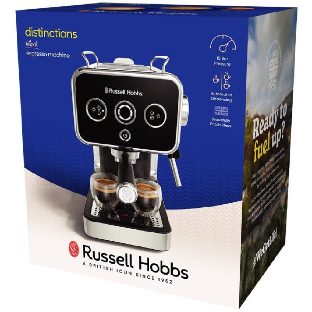 Кавоварка Russell Hobbs ріжкова Distinctions 1.1л, мелена + чалди, чорно-сріблястий