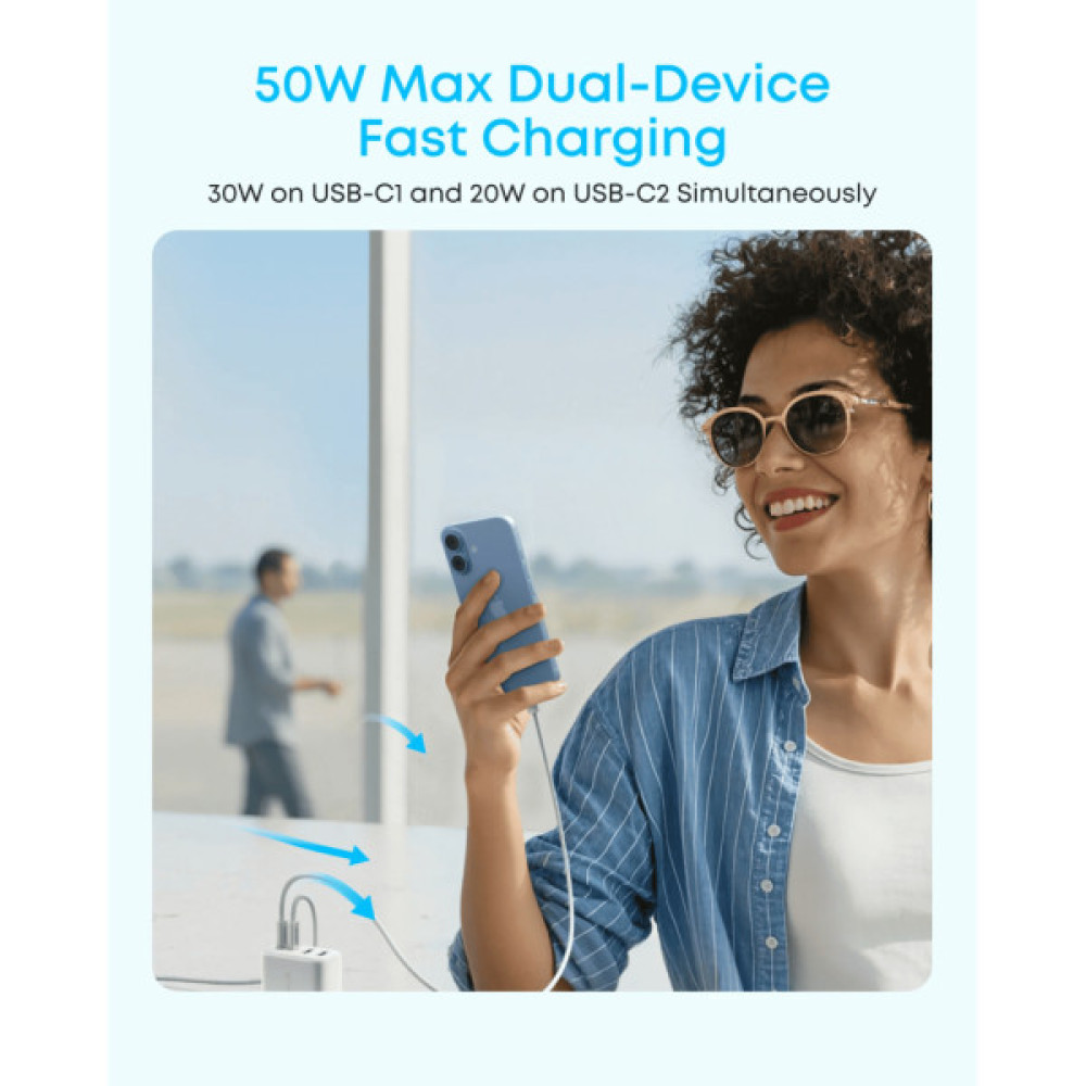 Зарядний пристрій Anker 2xUSB-C + 2xUSB 50W white (A121EG21)