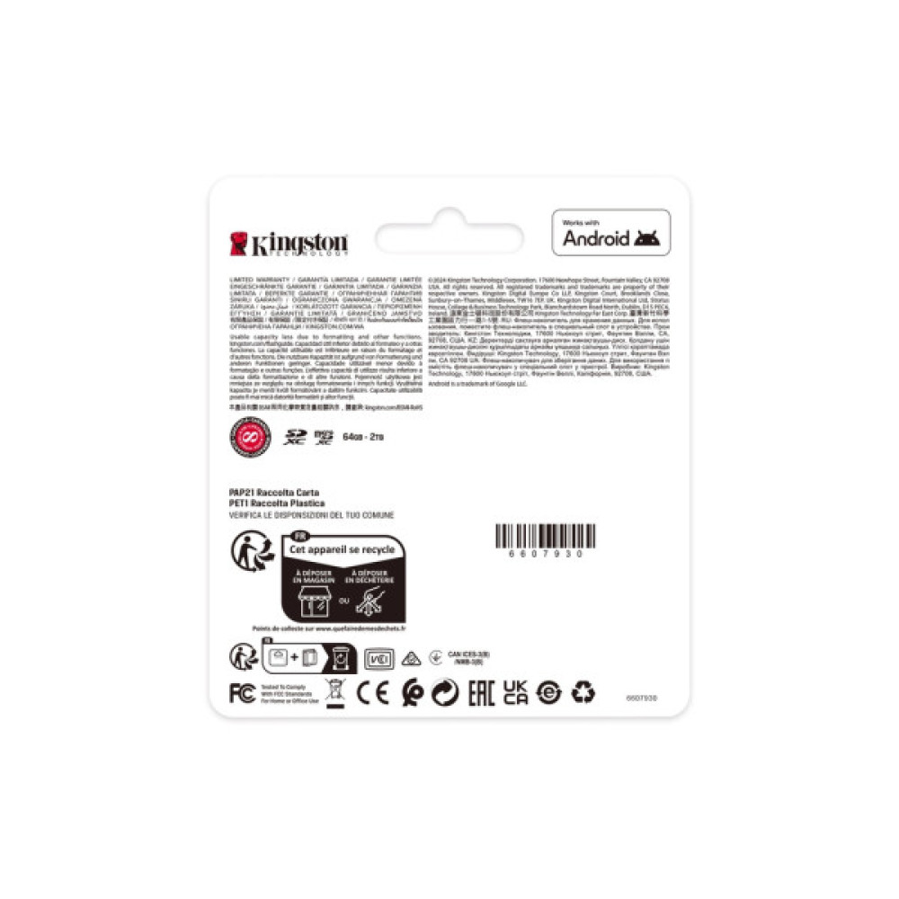 Карта пам'яті Kingston 512GB microSDXC class 10 UHS-I U3 V30 A1 Canvas Select Plus (SDCS3/512GB)