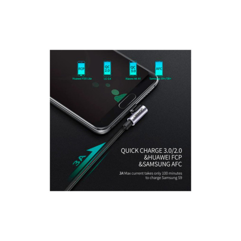 Дата кабель USB 2.0 AM to USB-C 0.5m 3A US284 90° corner black Ugreen (50940)
