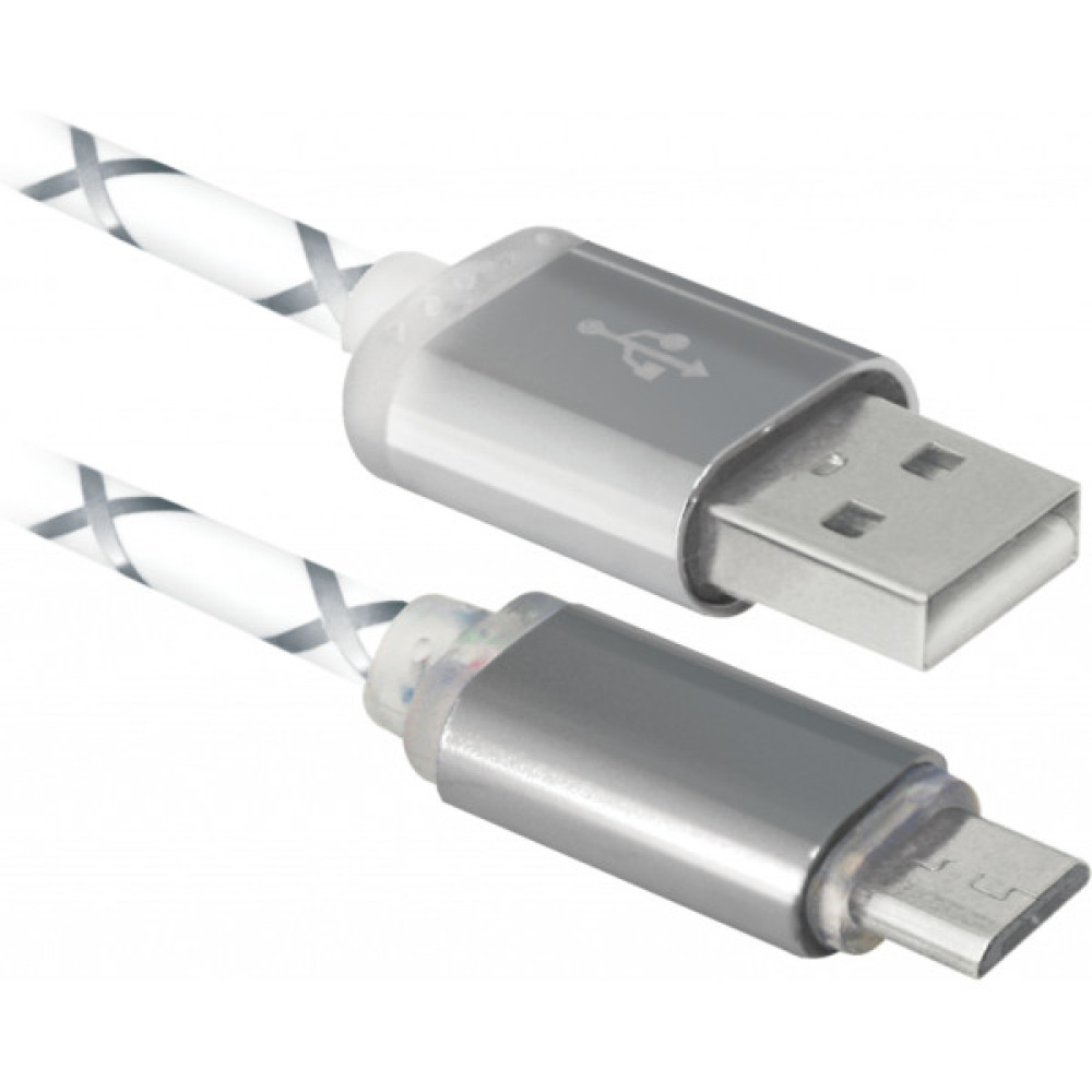 Дата кабель USB 2.0 AM to Micro 5P 1.0m GrayLED backlight Defender (87554)