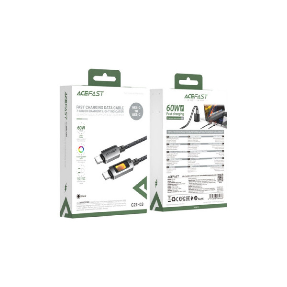 Дата кабель USB-C to USB-C 1.2m 60W black Acefast (6974316284666)