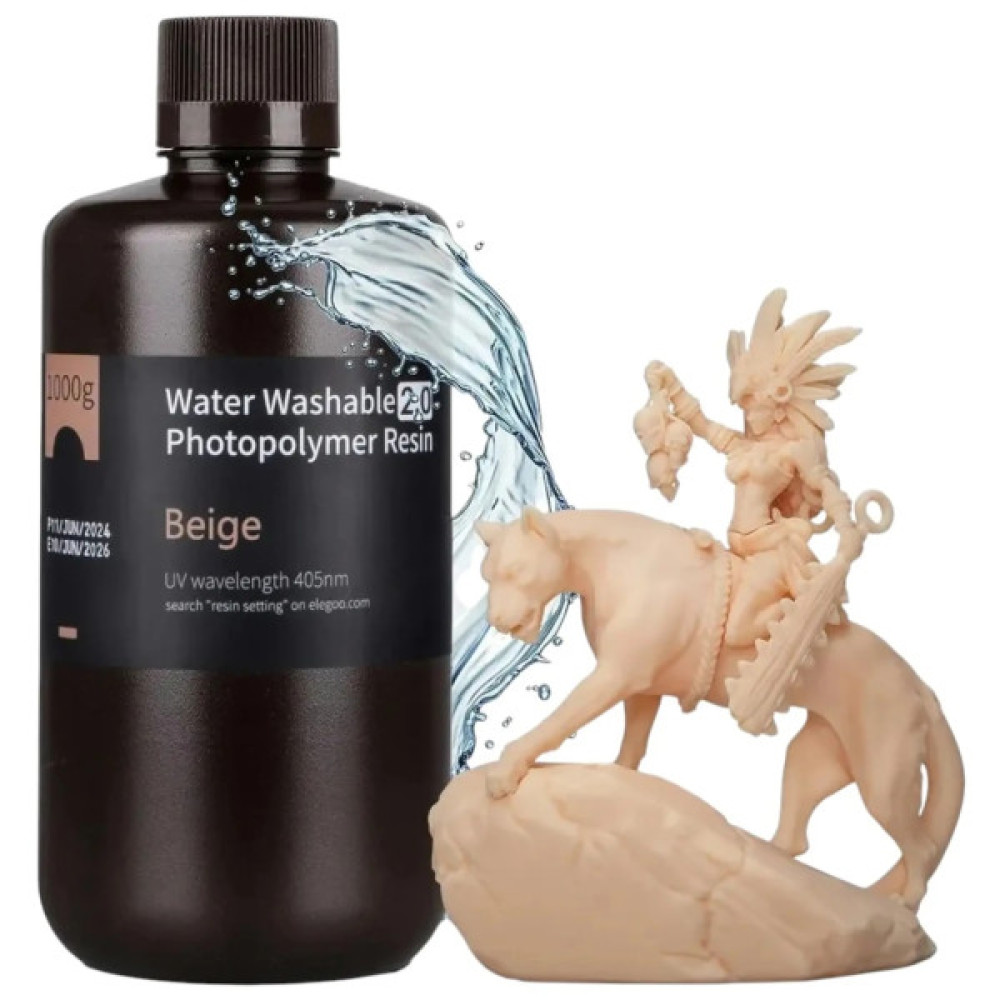 Фотополімерна смола ELEGOO Resin, Water Washable, 2.0 1кг, beige (50.103.0201)