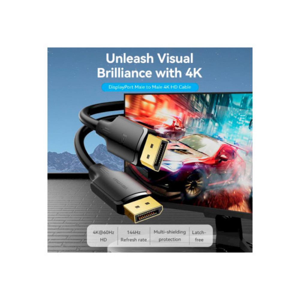 Кабель мультимедійний DisplayPort to DisplayPort 1.5m V1.2 4K 60Hz 3D Dolby 7.1 VENTION (HAKBG)