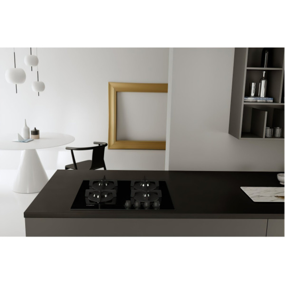 Варильна поверхня Whirlpool газова на склі, 60см, чавун, чорний