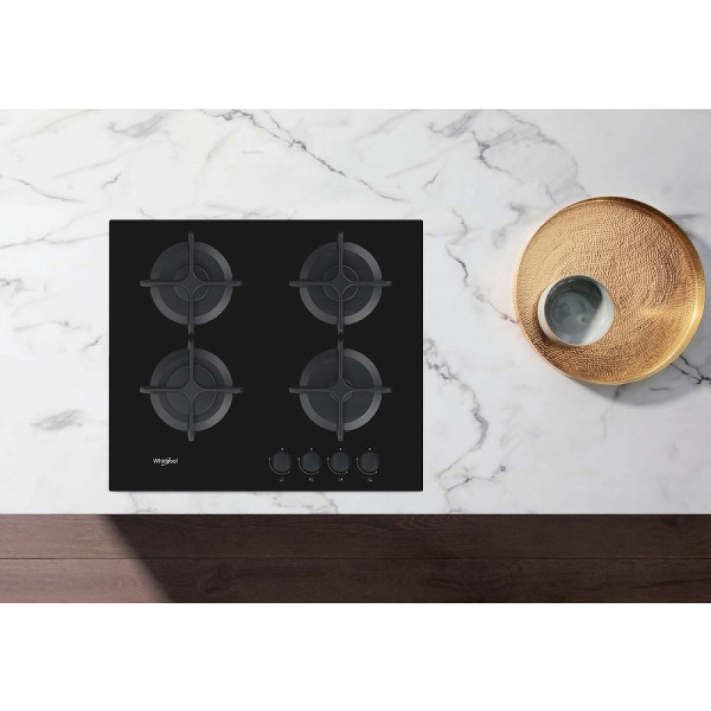 Варильна поверхня Whirlpool газова на склі, 60см, чавун, чорний