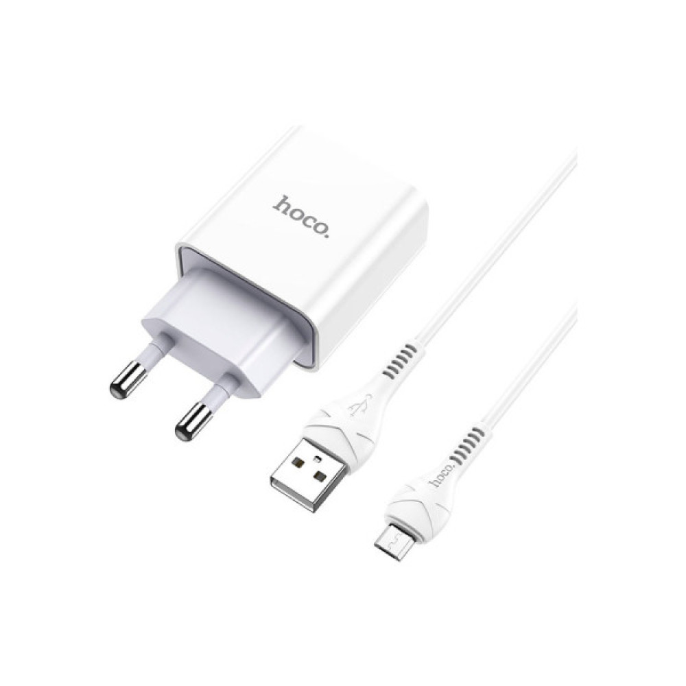 Зарядний пристрій HOCO C81A Asombroso USB + cable Micro 5P 10.5W White (6931474727954)