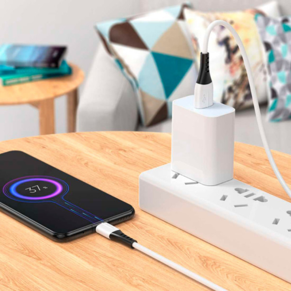 Дата кабель USB 2.0 AM to Micro 5P 1.0m 2.4A silicone X82 white HOCO (6931474768568)