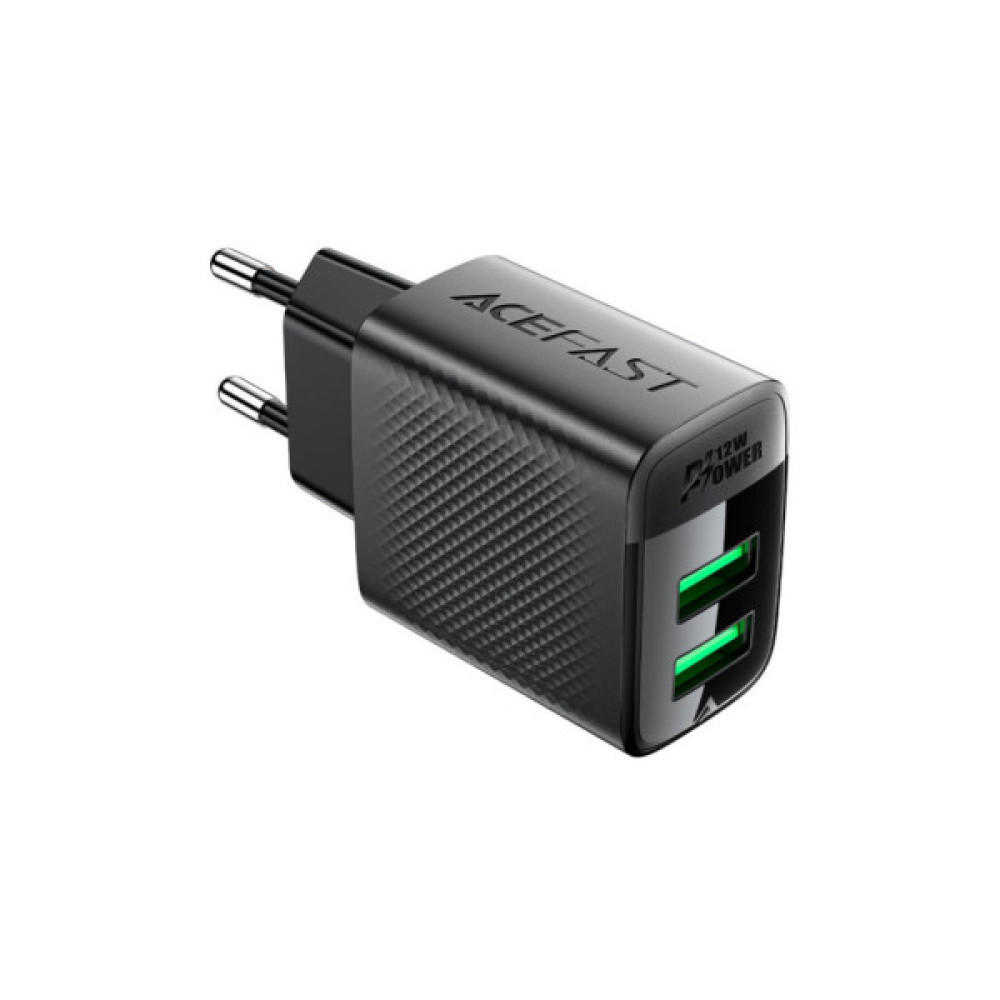 Зарядний пристрій Acefast 2xUSB 12W A86 black (6974316283270)