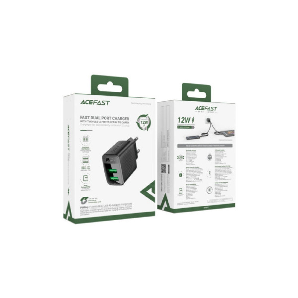Зарядний пристрій Acefast 2xUSB 12W A86 black (6974316283270)