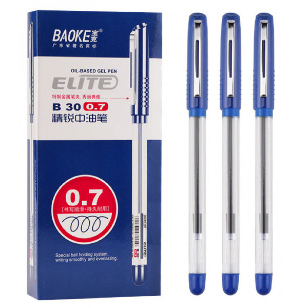 Ручка масляна Baoke 0.7 мм, з грипом синя Elite (PEN-BAO-B30-BL)