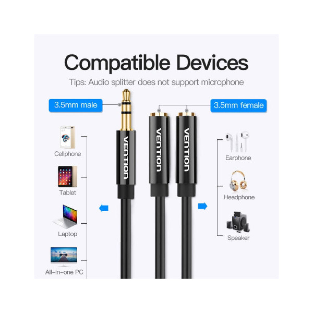 Кабель мультимедійний 3.5mm M to 2x3.5mm F 0.3m VENTION (BBSBY)