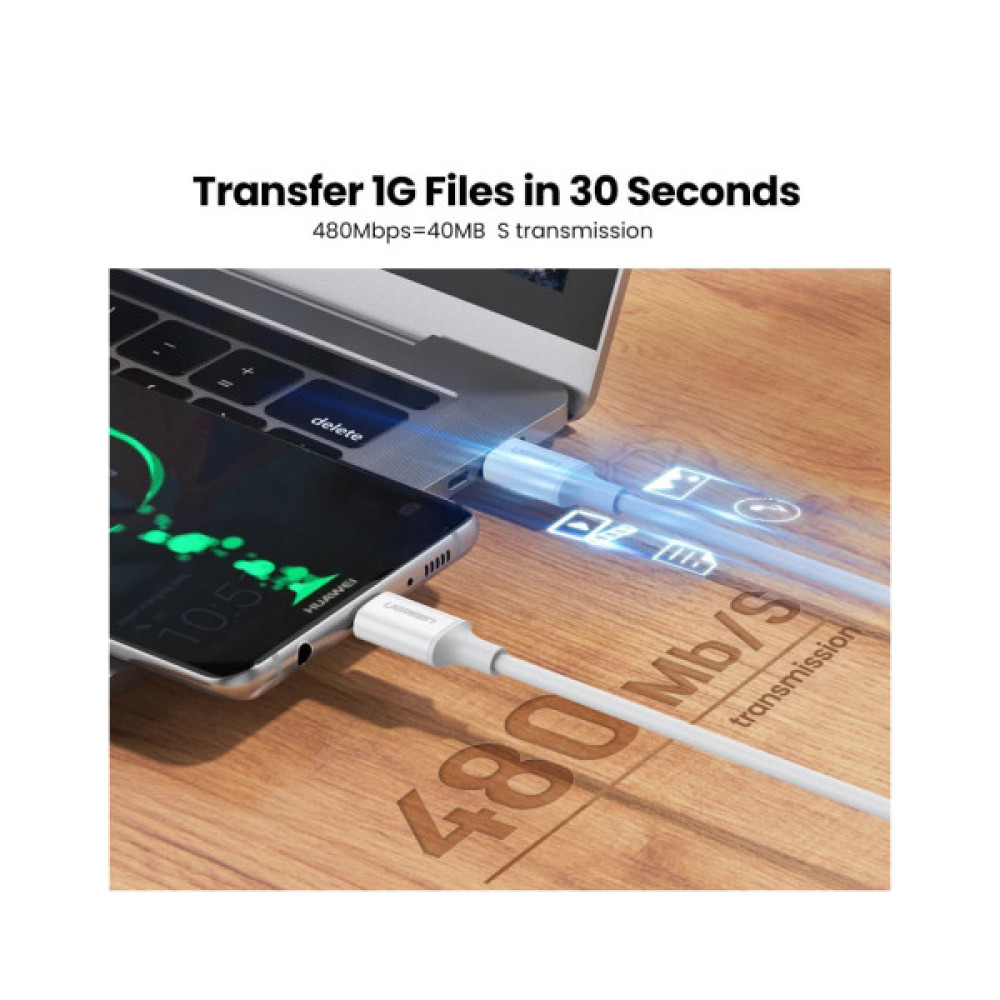 Дата кабель USB-C to USB-C 0.5m 3A 60W US264 white Ugreen (60517)