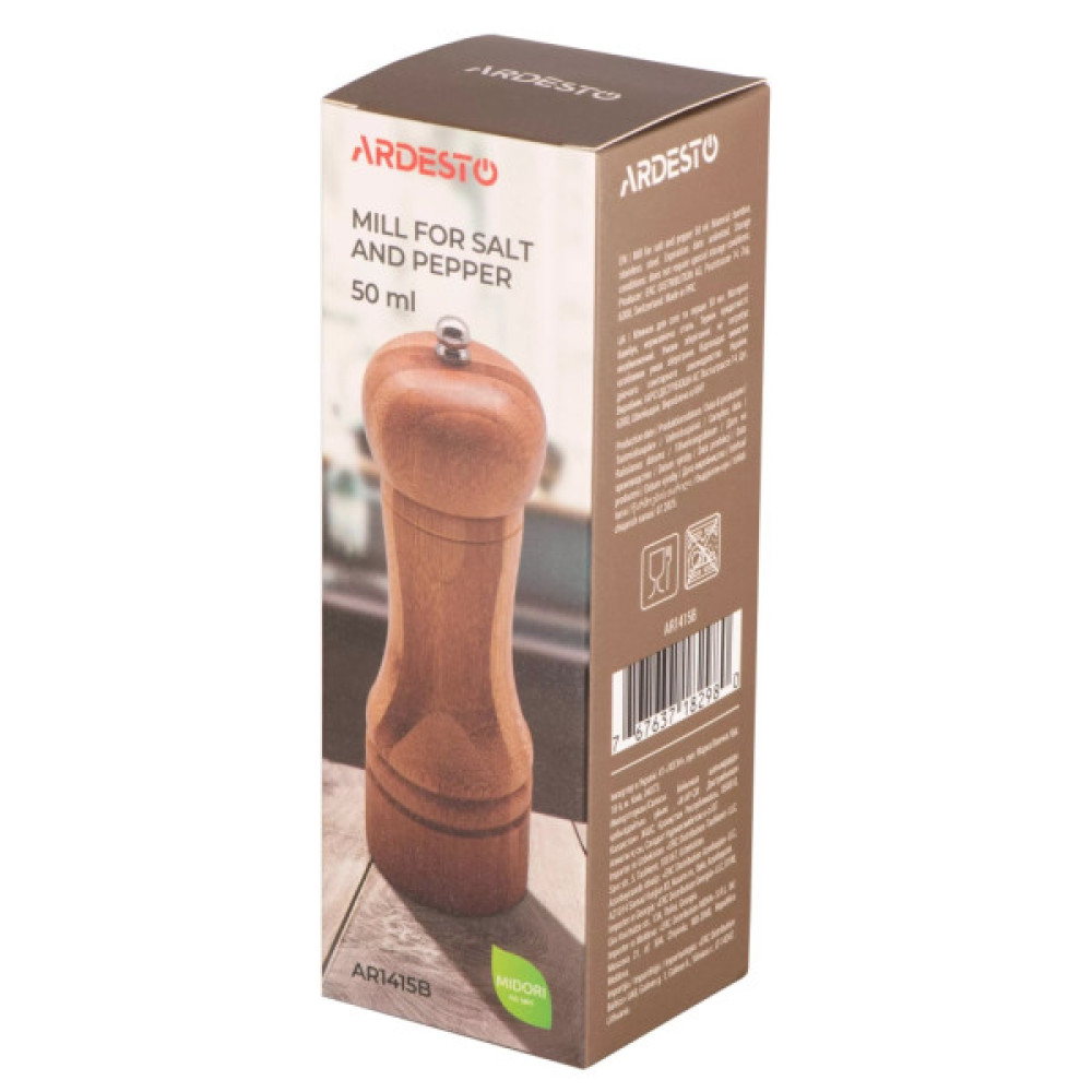 Млинок для спецій Ardesto Midori, 50мл, бамбук, нержавіюча сталь (AR1415B)