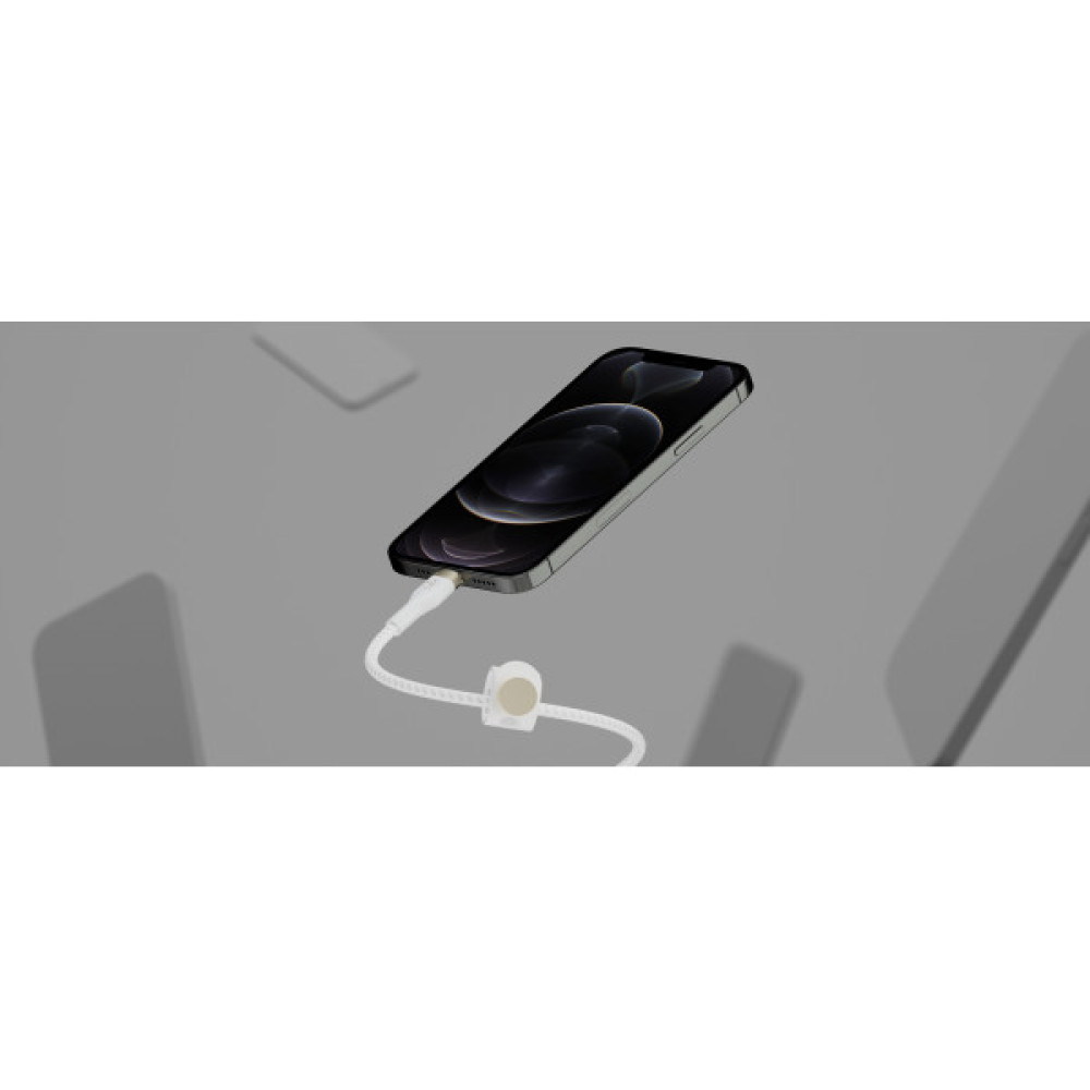 Кабель USB-C > Lightning заряджання/синхронізації Belkin 1м, Type-C, плетений, силіконовий, з ремінцем на магніті, білий
