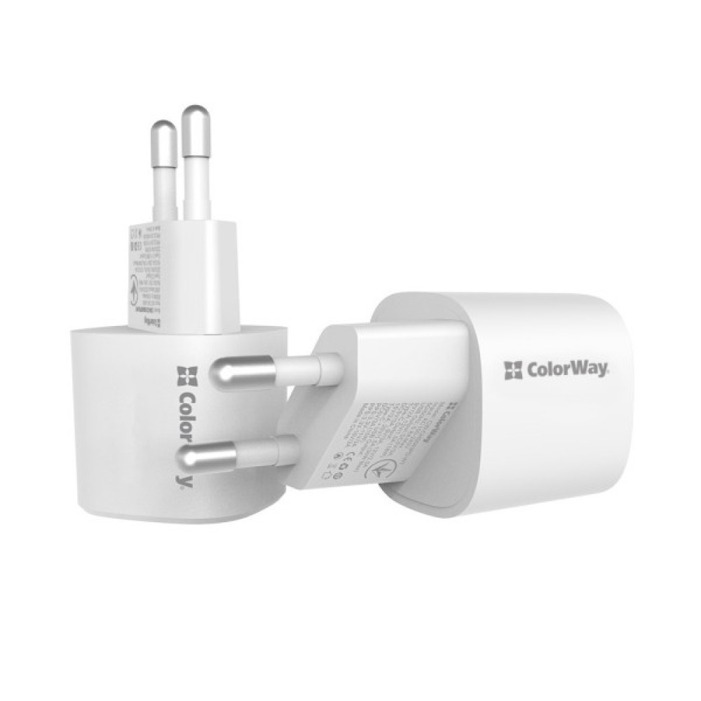 Зарядний пристрій ColorWay GaN PD Port USB PPS (Type-C PD + USB QC3.0) (33W) white (CW-CHS043PD-WT)