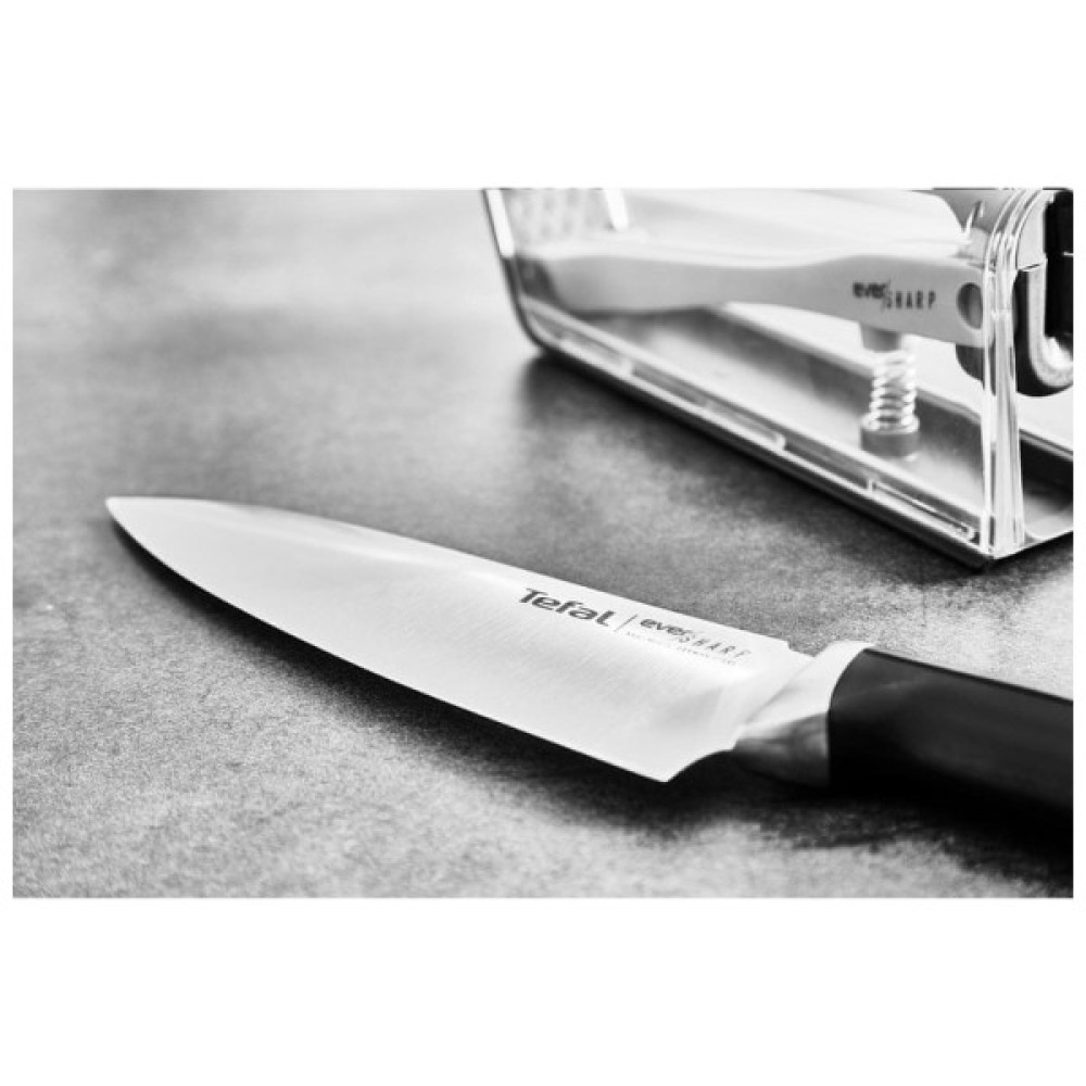 Кухонний ніж Tefal Eversharp, 16.5см, з чохол-точило нержавіюча сталь, чорний (K2569004) Кухонний ніж Tefal Eversharp, 16.5см, з чохол-точило нержавіюча сталь, чорний (K2569004)