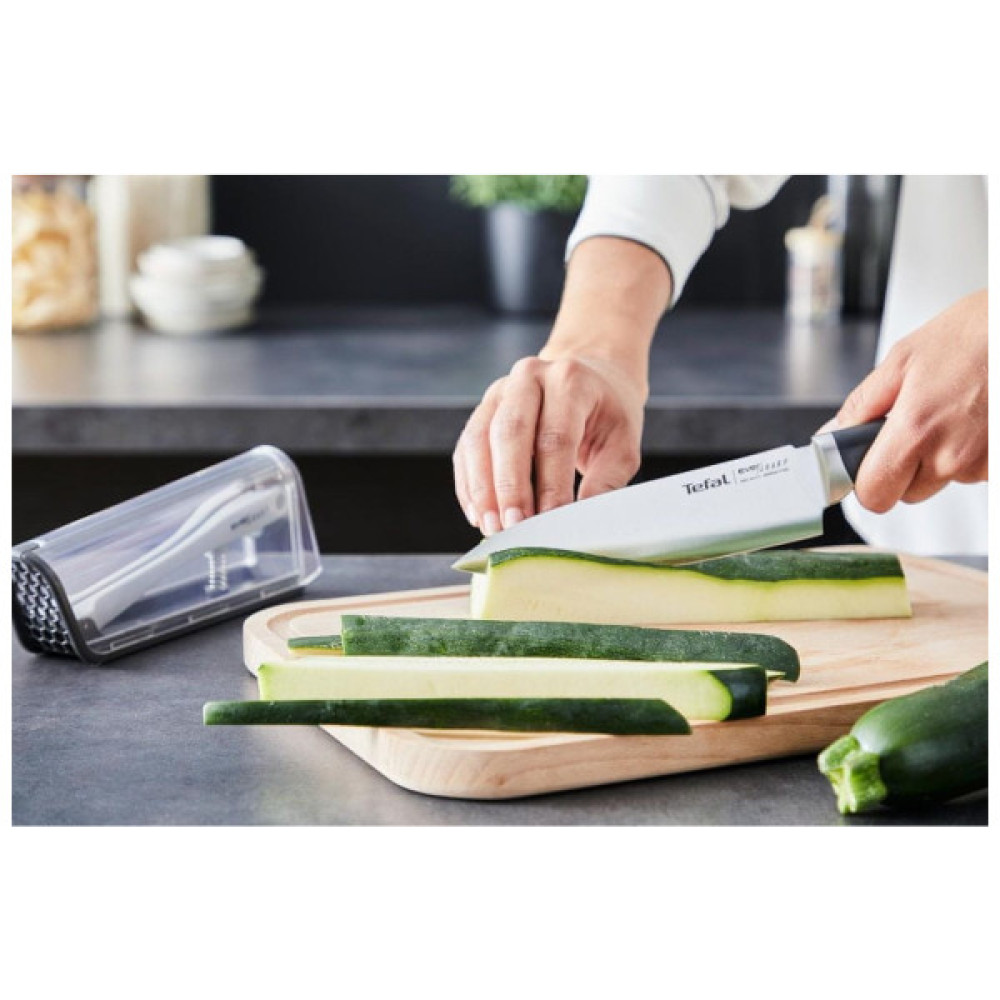 Кухонний ніж Tefal Eversharp, 16.5см, з чохол-точило нержавіюча сталь, чорний (K2569004)