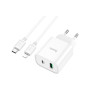 Зарядний пристрій HOCO C80A Plus Rapido 1xUSB-C PD20W + 1xUSB QC3.0 + cable USB-C to Lightning White (6931474779892)