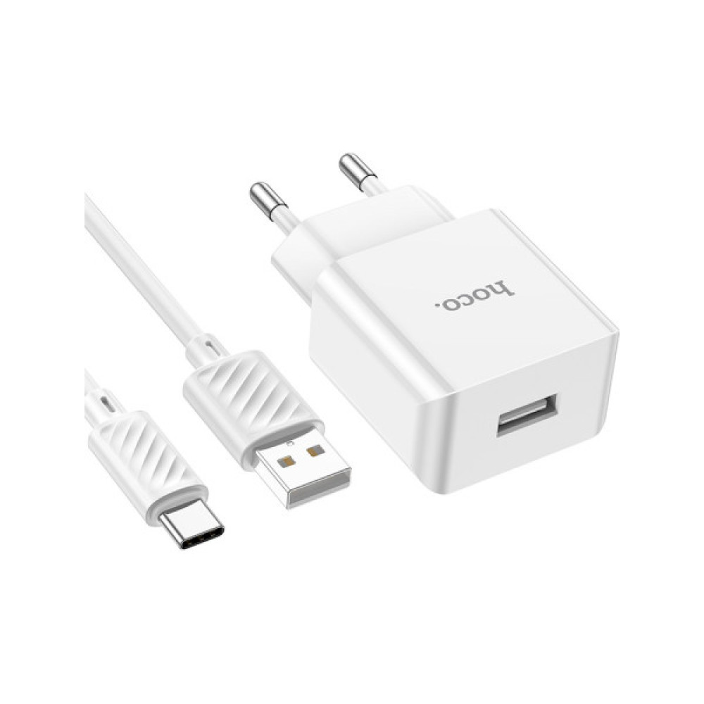 Зарядний пристрій HOCO C106A Leisure USB + cable USB to USB-C 10.5W White (6931474783912)
