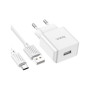 Зарядний пристрій HOCO C106A Leisure USB + cable USB to USB-C 10.5W White (6931474783912)