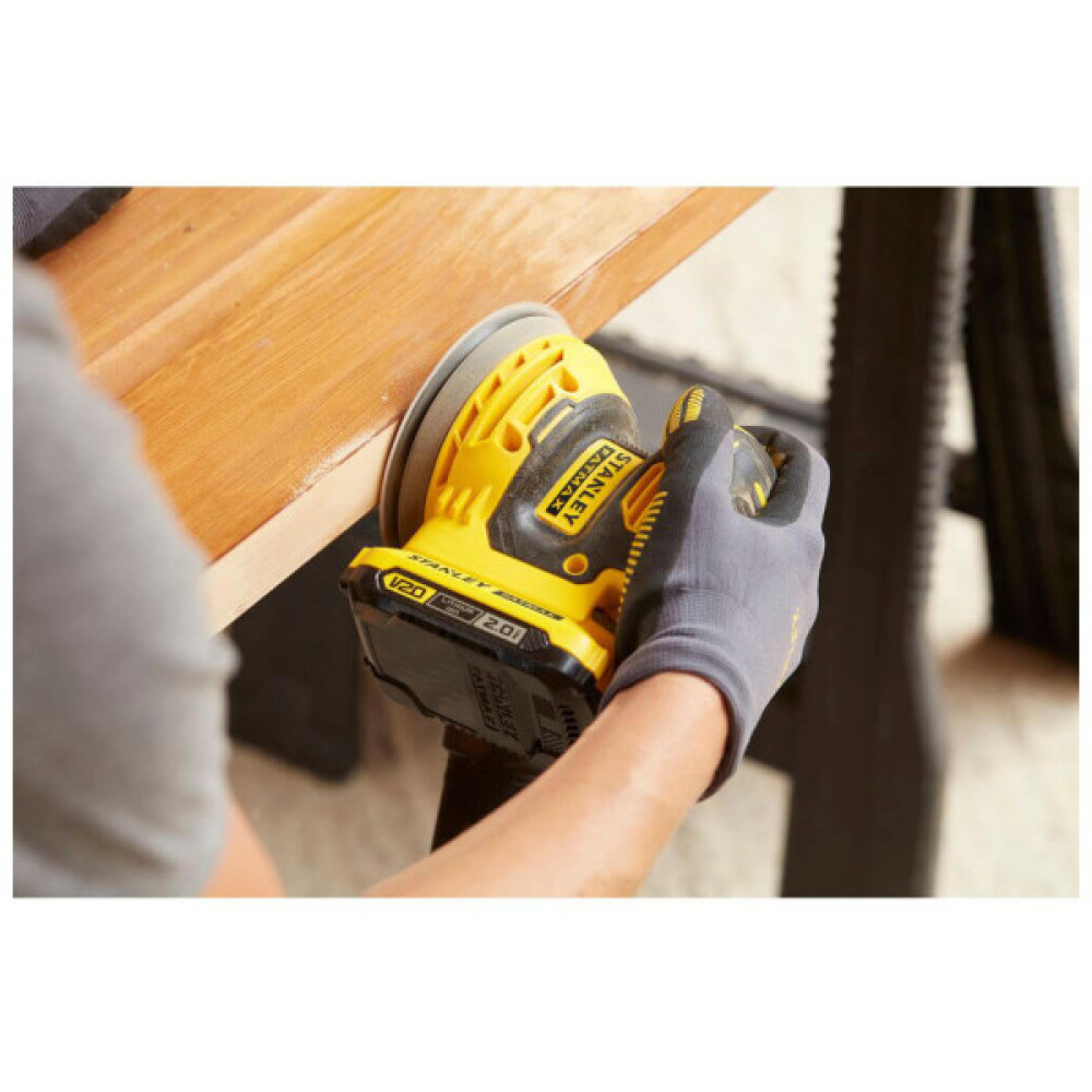 Шліфувальна машина Stanley ексцентрикова акумуляторна FatMax, безщіткова, Li-Ion 18В, 2Ah, 125 мм, 12000 об/хв (SFMCW220D1S)