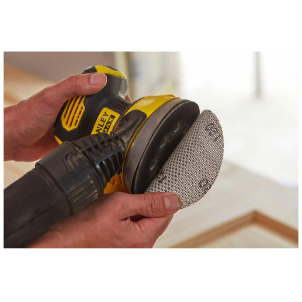 Шліфувальна машина Stanley ексцентрикова акумуляторна FatMax, безщіткова, Li-Ion 18В, 2Ah, 125 мм, 12000 об/хв (SFMCW220D1S)