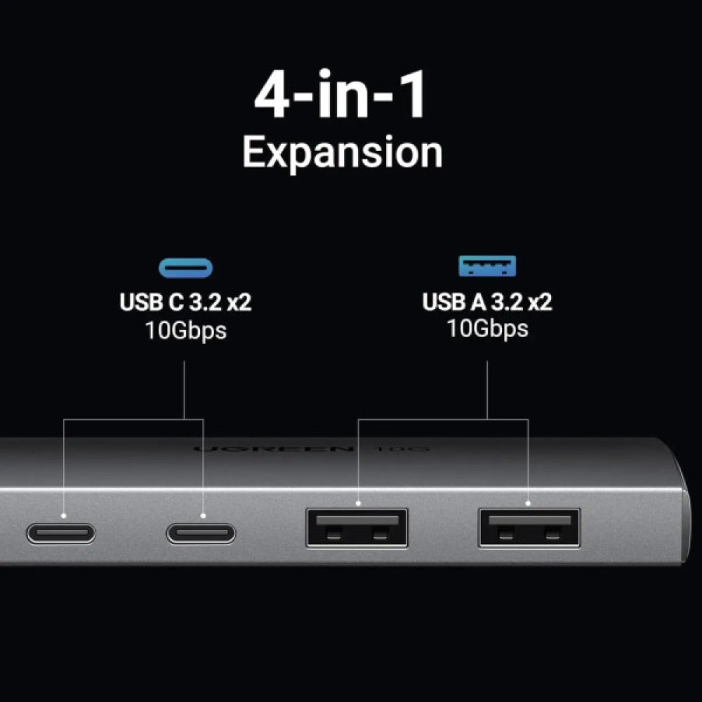Концентратор Ugreen USB-C to 2xUSB 3.2 + 2xUSB-C 10Gbps CM480 gray (30758)