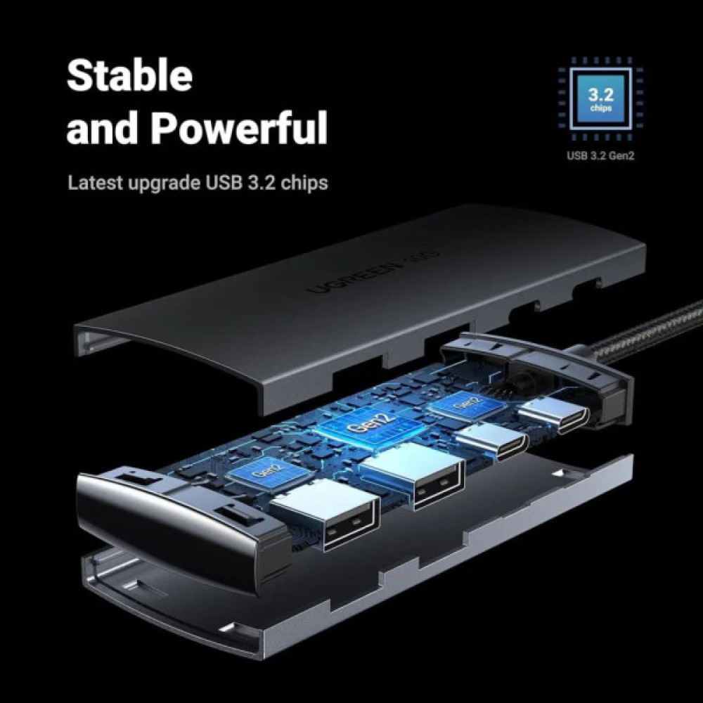 Концентратор Ugreen USB-C to 2xUSB 3.2 + 2xUSB-C 10Gbps CM480 gray (30758)