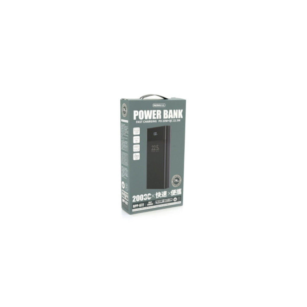 Батарея універсальна Remax 20000mAh, 20W, 2*USB+Type-C, Black (RPP-672)