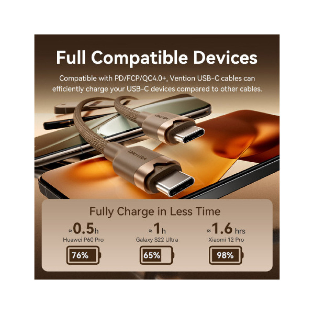 Дата кабель USB-C to USB-C 1.0m 3A aluminum gold Vention (TRDJF)