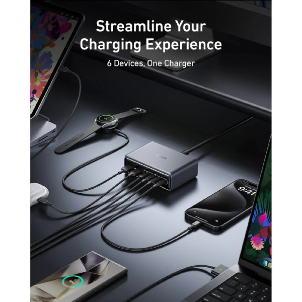 Зарядний пристрій Anker GaNPrime 200W 4xUSB-C PD + 2xUSB-A Black (A2683341)