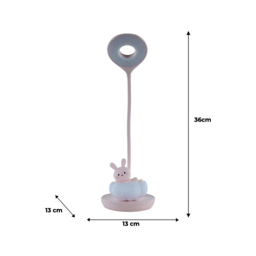 Настільна лампа Kite Cloudy Bunny LED з акумулятором , рожева (K24-493-1-2)
