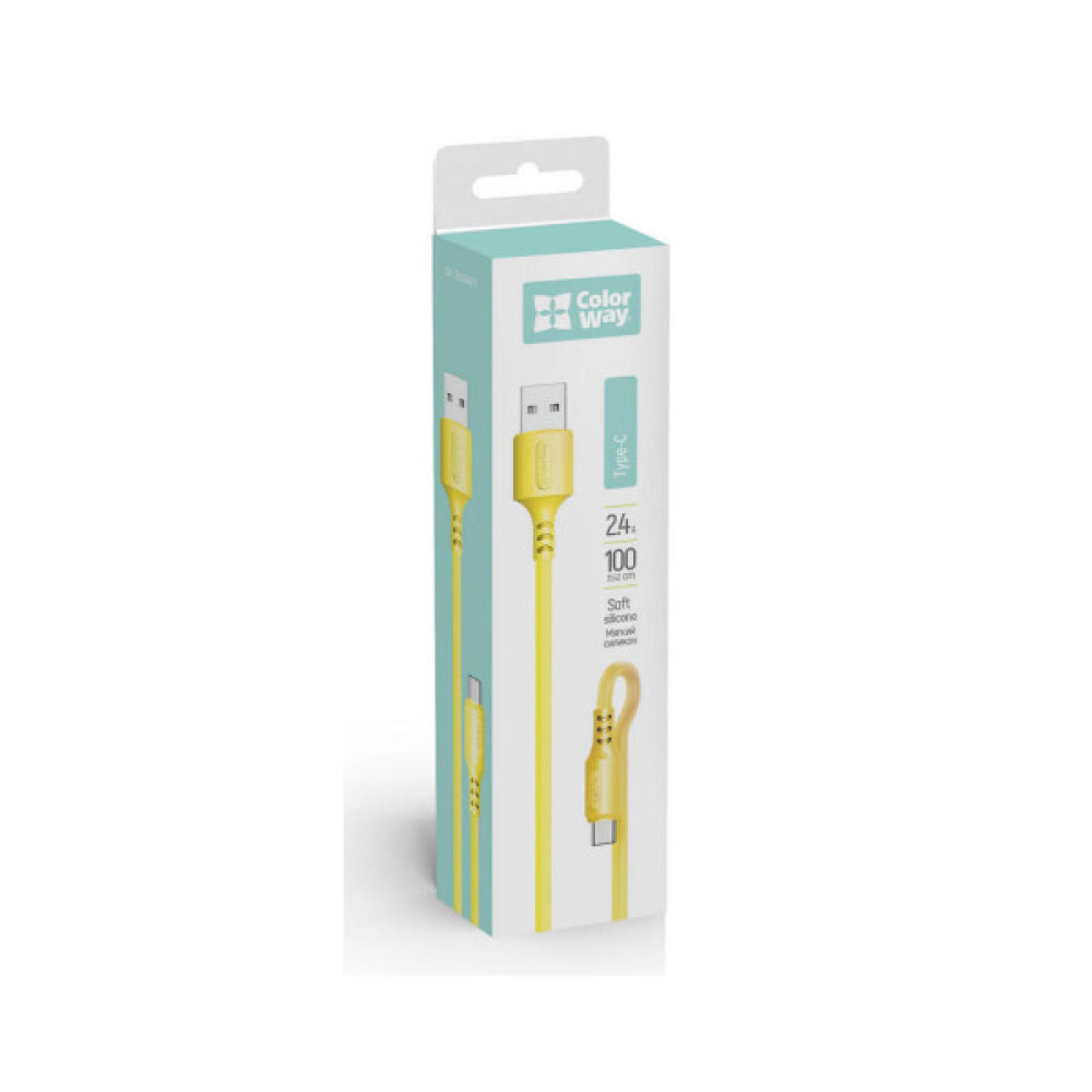 Дата кабель USB 2.0 AM to USB-C 1.0m soft silicone yellow ColorWay (CW-CBUC043-Y)