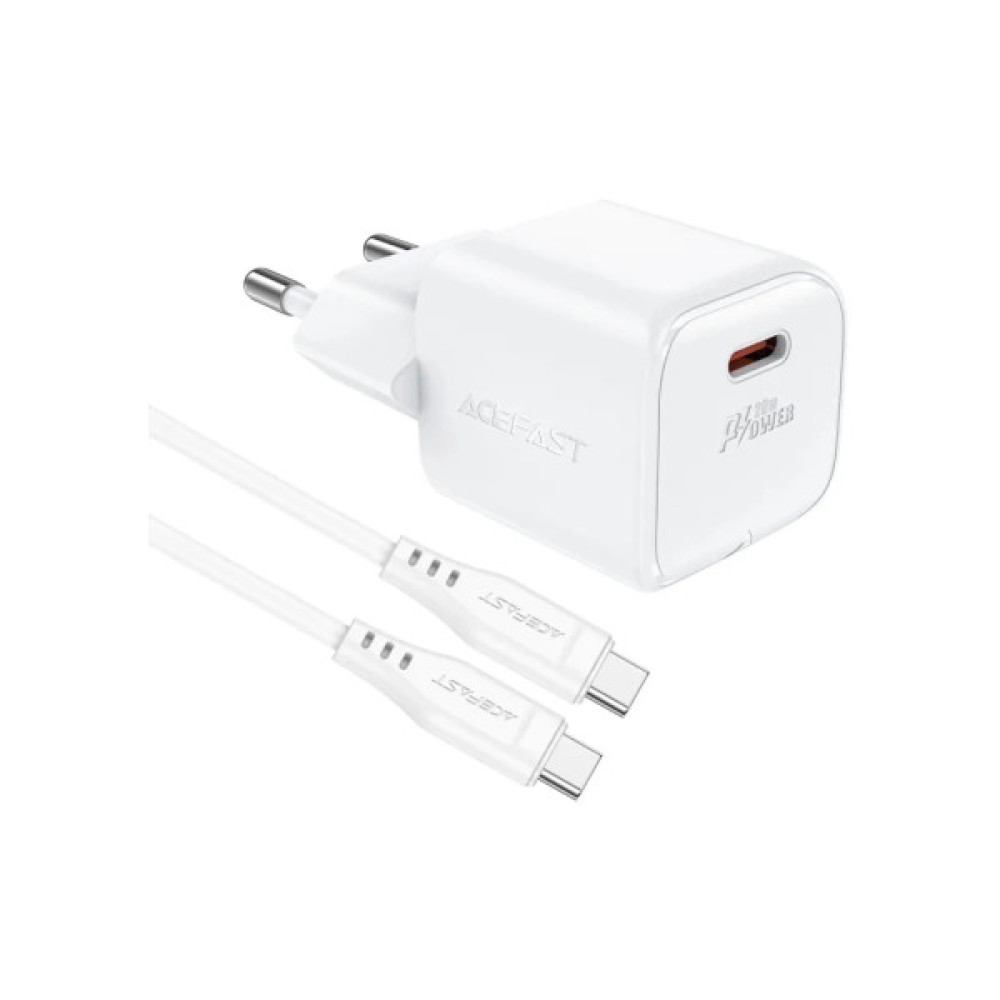 Зарядний пристрій Acefast USB-C 20W Gan A73 mini + USB-C cable Fast Charger White (6974316282655)