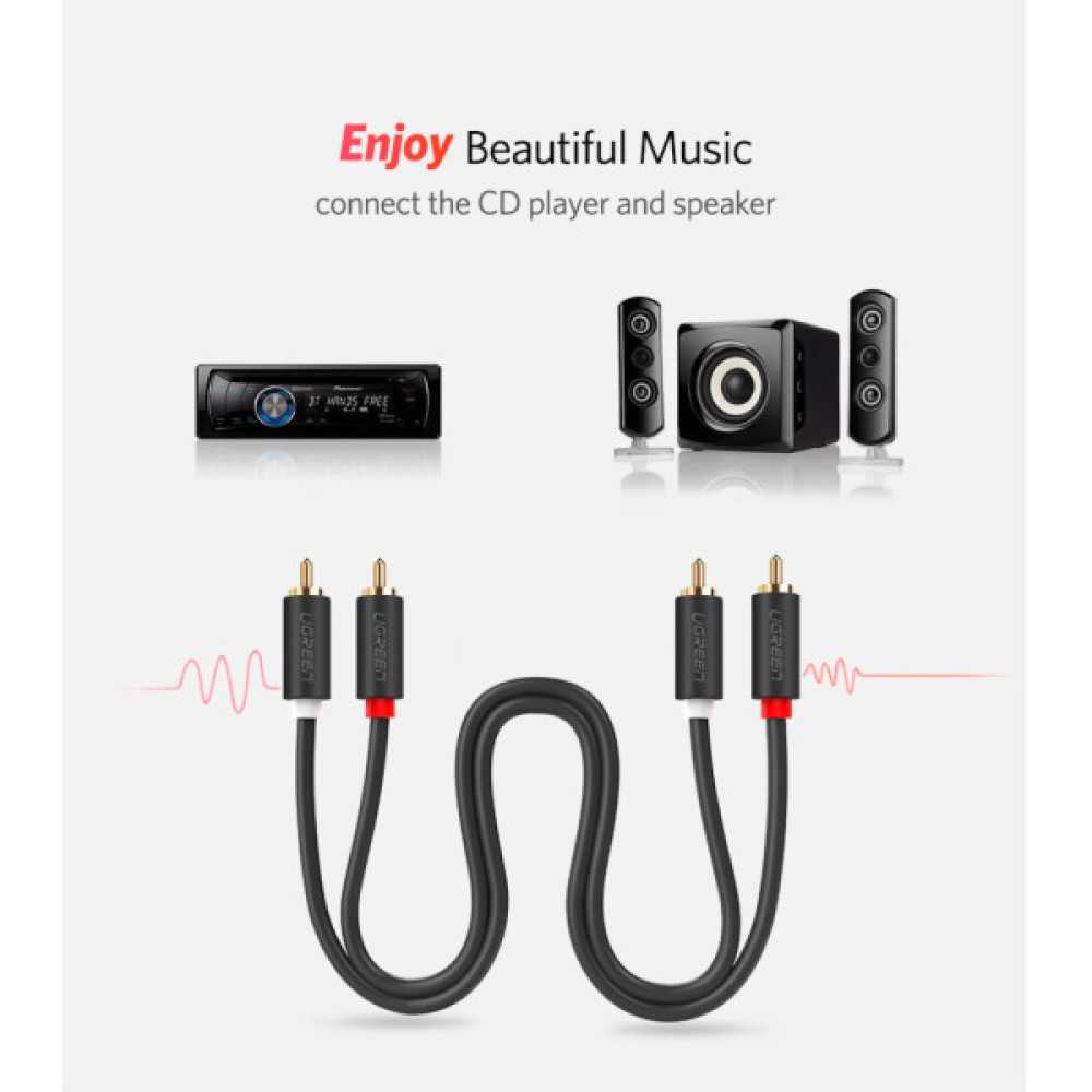 Кабель мультимедійний 2xRCA M to 2xRCA M 2.0m AV104 black Ugreen (10518)