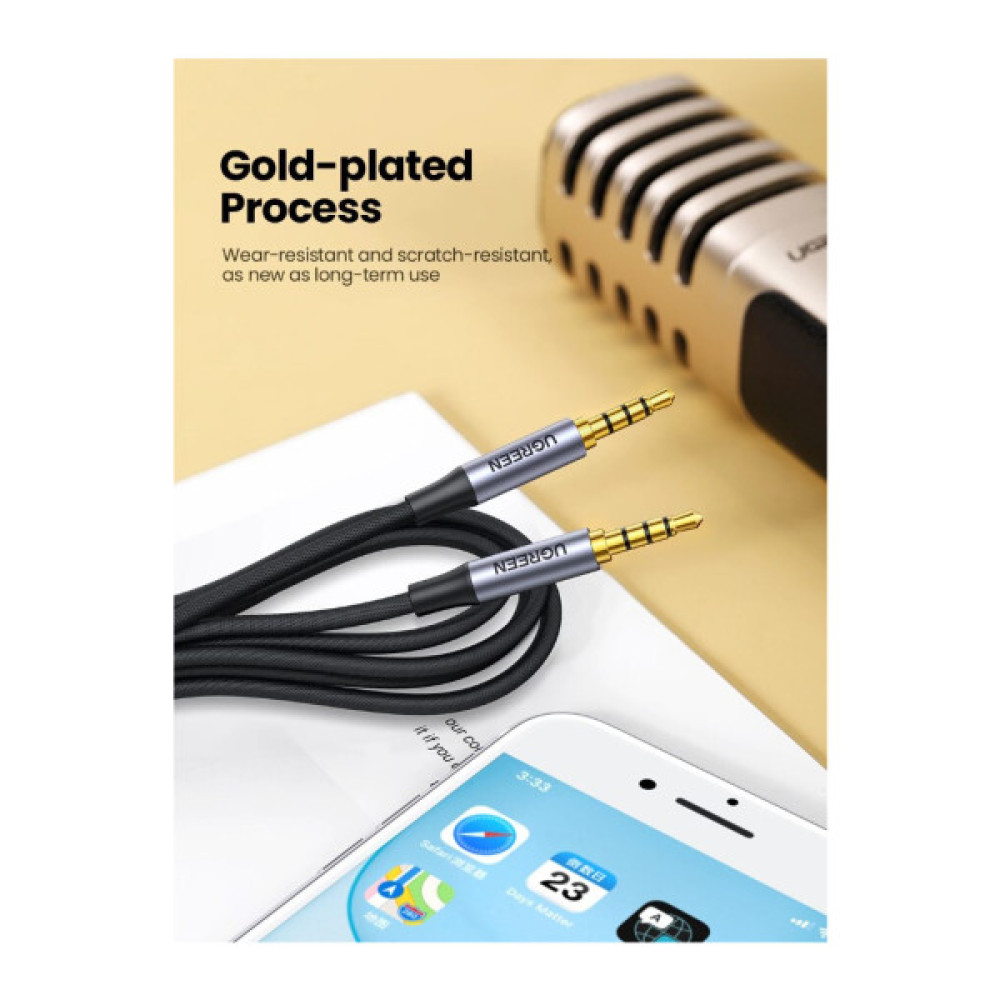 Кабель мультимедійний 3.5mm M to 3.5mm M 2.0m (4pin) AV183 gray Ugreen (20782)