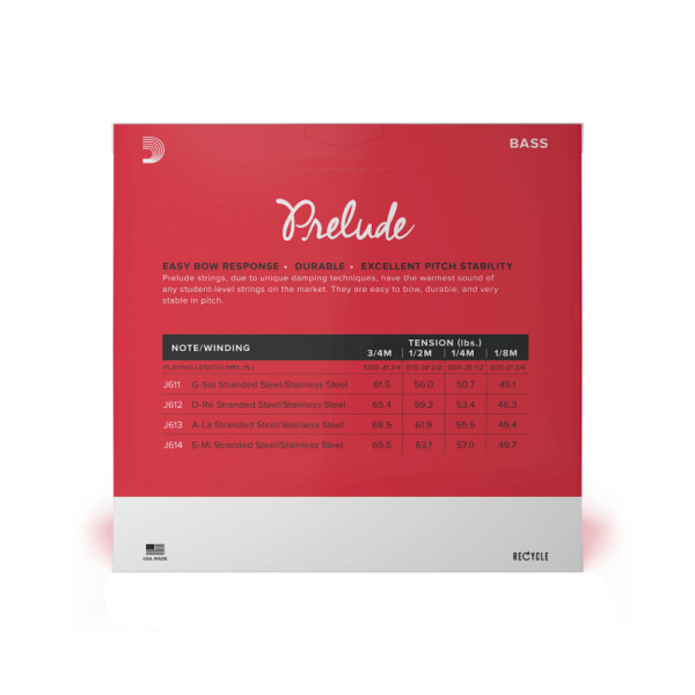 Струни для контрабаса D'Addario Prelude Bass String Set 3/4 Scale Medium Tension (J610 3/4M)