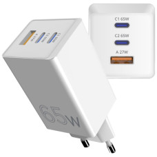 Зарядний пристрій Sigma 2xUSB-C PD65W + 1xUSB QC3.0 GaN X-power PS65-01 white (4827798637715)