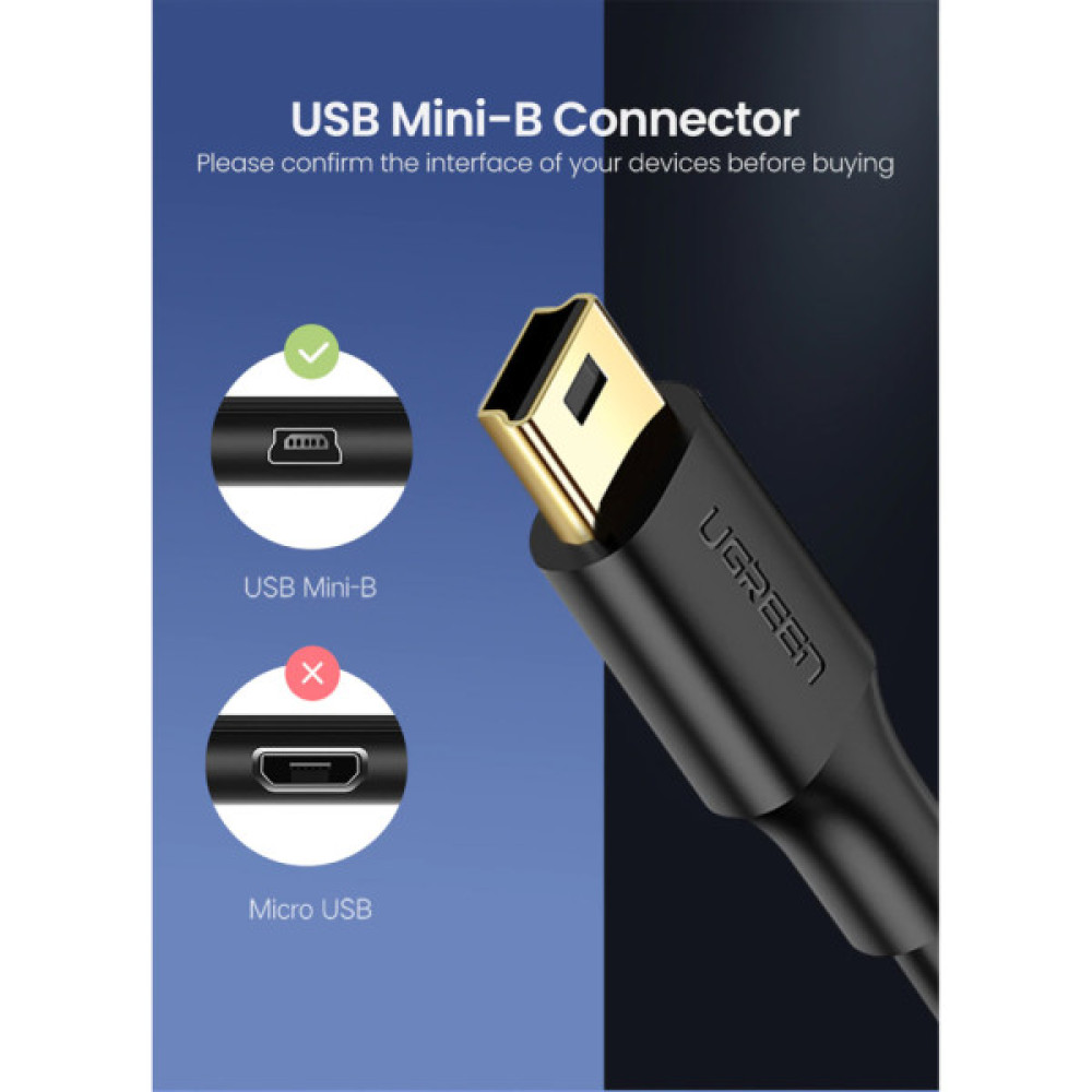 Дата кабель USB 2.0 AM to Mini 5P 0.5m black UGREEN (10354)