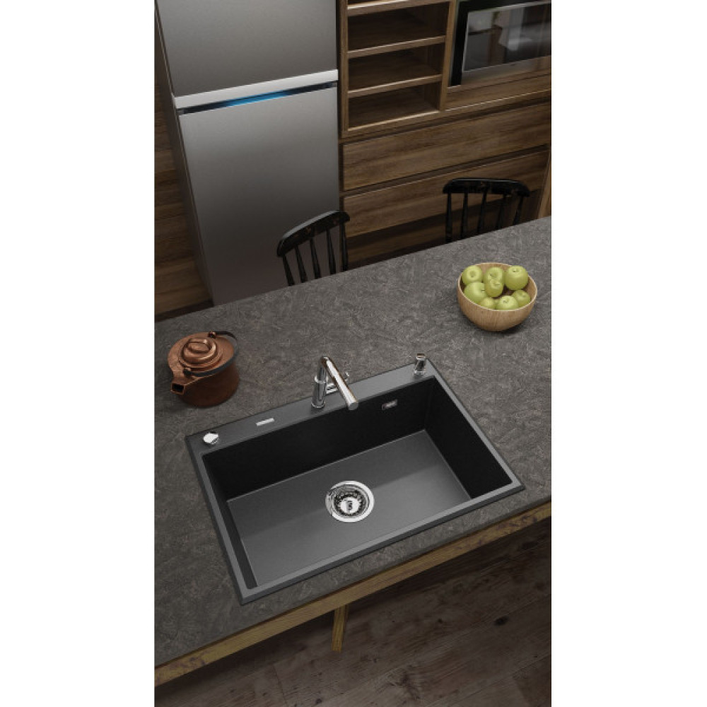 Мийка кухонна Deante Eridan, граніт, прямокутна, без крила, 700х520х210мм, чаша - 1, врізна, металічний графіт