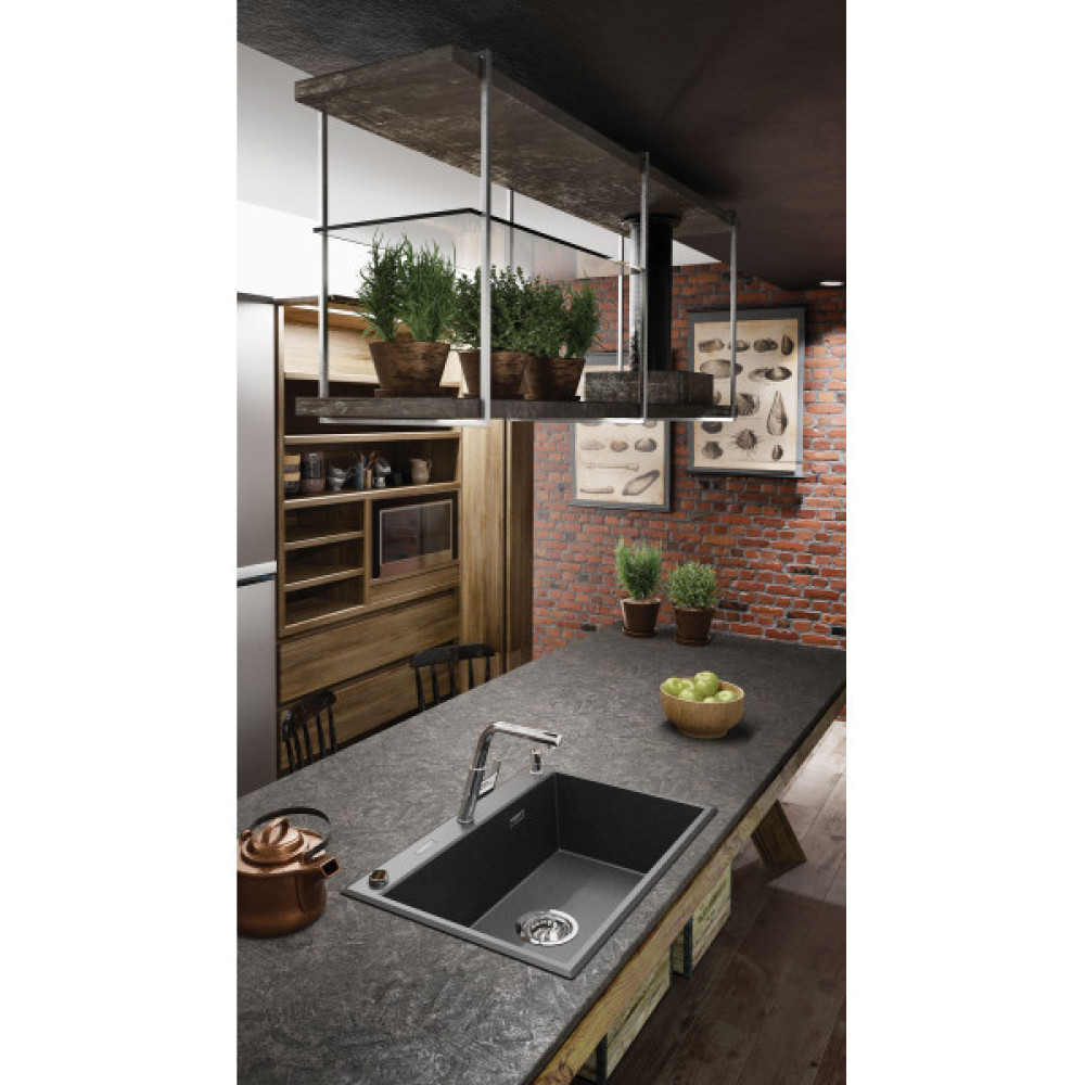 Мийка кухонна Deante Eridan, граніт, прямокутна, без крила, 700х520х210мм, чаша - 1, врізна, металічний графіт