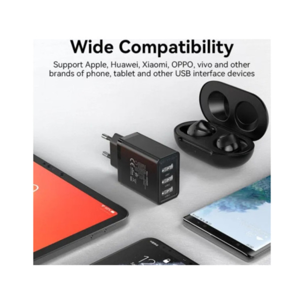 Зарядний пристрій Vention 3xUSB A 12W Black (FEAB0-EU)