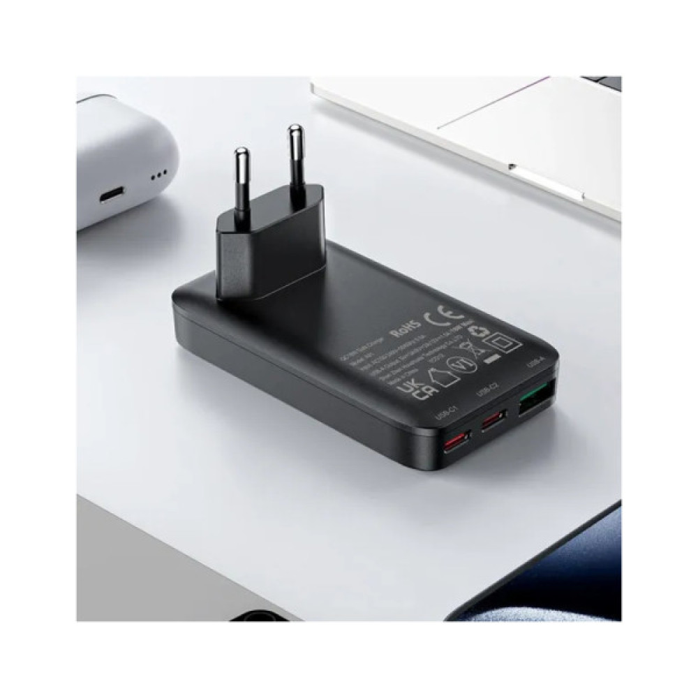 Зарядний пристрій Acefast 3xUSB 65W (2xUSB-C+USB-A) Gan A100 Fast Charger Ultra thin black (6974316283492)