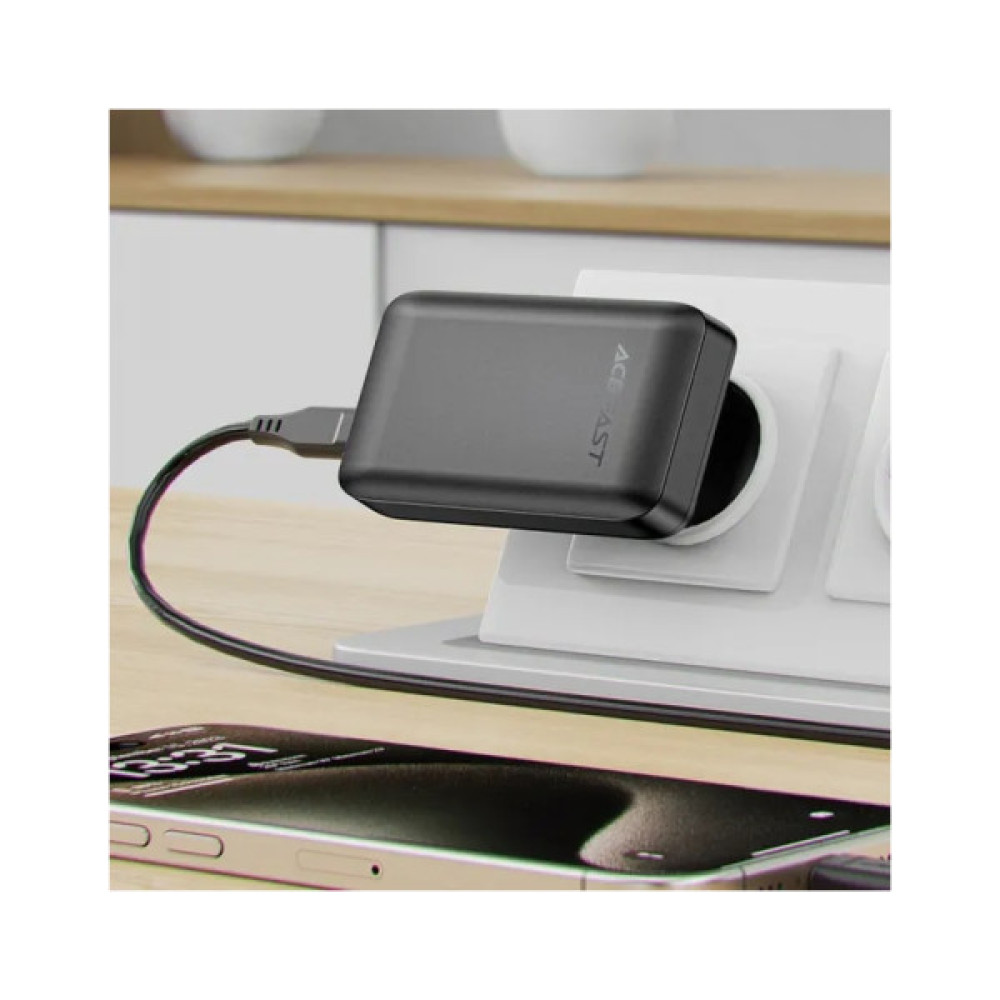 Зарядний пристрій Acefast 3xUSB 65W (2xUSB-C+USB-A) Gan A100 Fast Charger Ultra thin black (6974316283492)