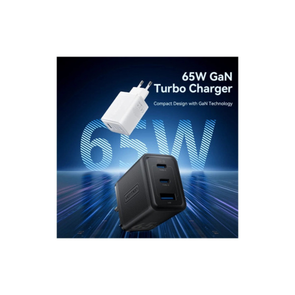 Зарядний пристрій Vention 2xUSB-C PD65W + 1xUSB QC3.0 60W GaN white (FERW0-EU)